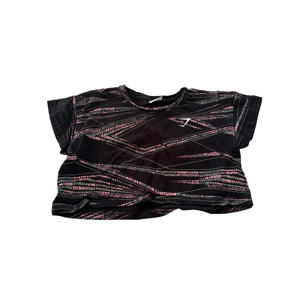 Gymshark Womens Black Pink Green Logo Graphic Cropped Athletic T-Shirt Size M